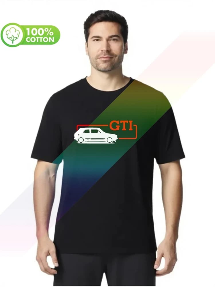 T-shirt da uomo girocollo in cotone 100% pesante con stampa frontale Black Golf Gti Mk1 S-XXXL Tops Tees