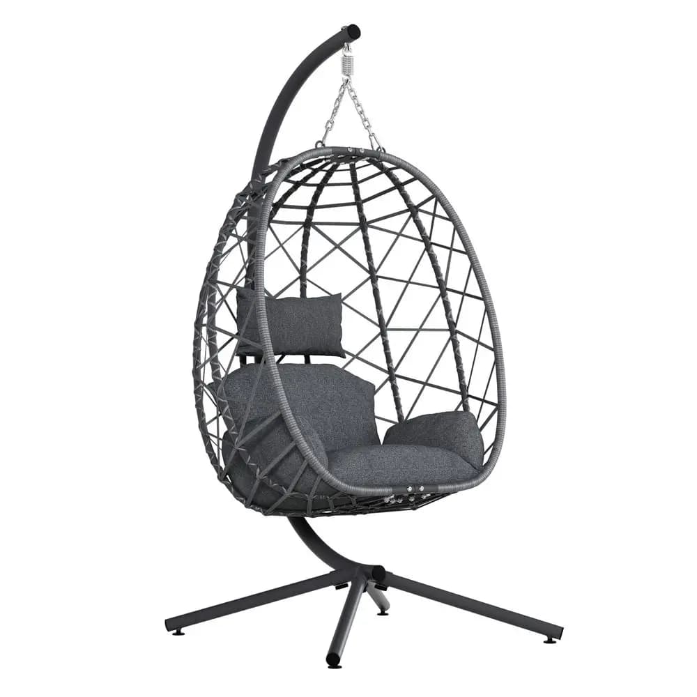 Sedia a dondolo a uovo sospesa con supporto, sedia a dondolo a uovo in vimini di rattan per esterni e interni con cuscino, sedie a dondolo resistenti per patio e giardino