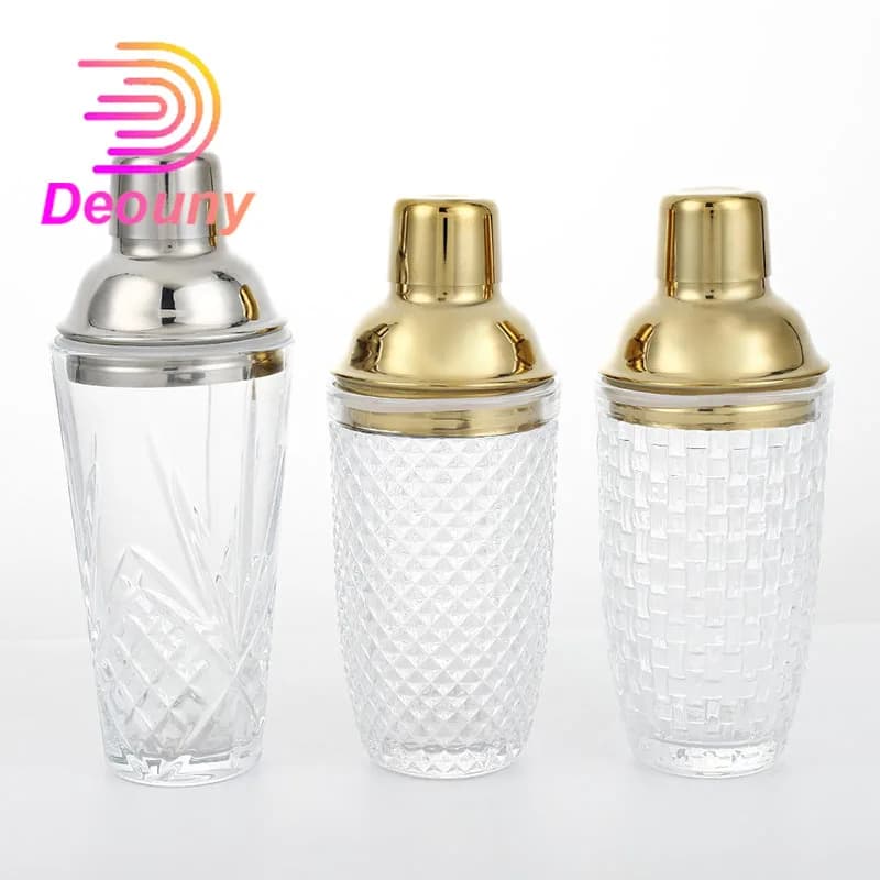 DEOUNY Coperchio in acciaio inossidabile e shaker da cocktail in vetro Shaker per fiori di ghiaccio Strumenti da barista per cocktail in vetro