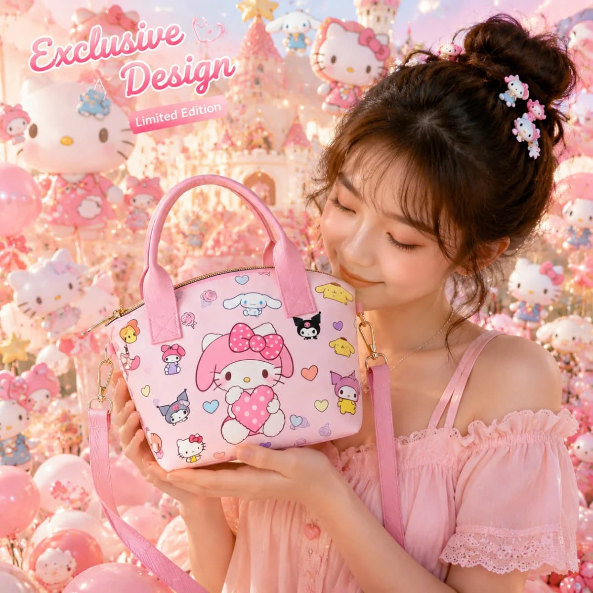 Sanrio Cinnamoroll Kuromi Hello Kitty Mymelody Prints Tote Handbag Shoulder Bag Lovely Versatile Stylish Adorable
