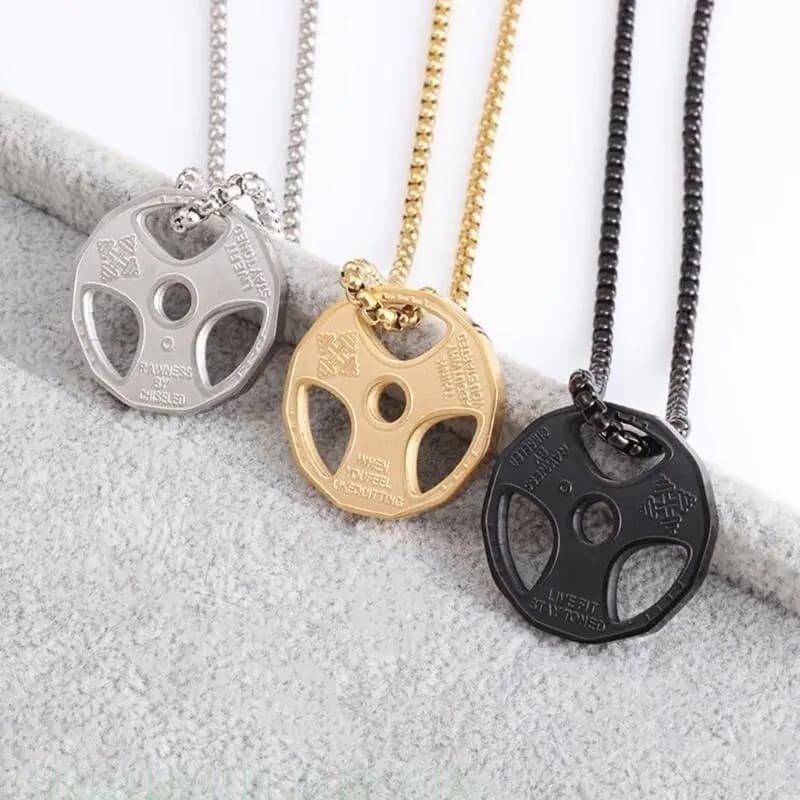 31BB of European and American Necklace Fitness Dumbbell Sports Batteries Necklace for Men