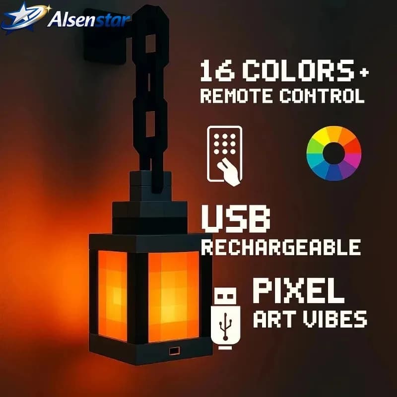 Pendant Lamp Pixel Style Wall Night Light USB Creative My Worlds Bedroom and Game Decoration Atmosphere Light Boy's Room