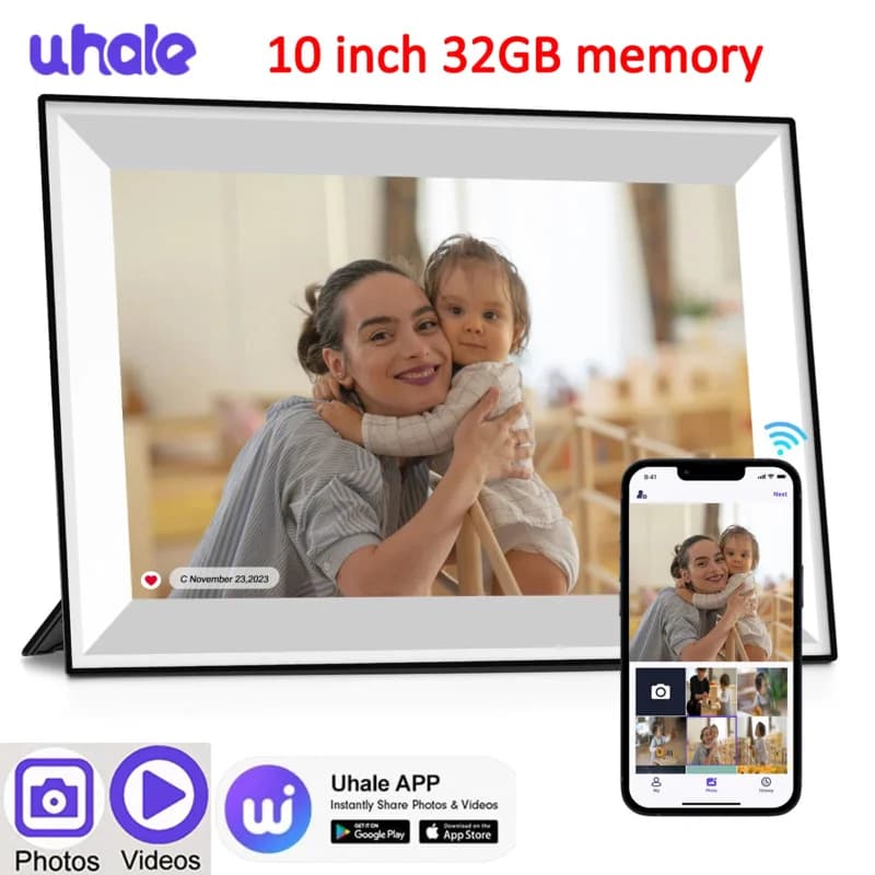 Portafoto digitale Uhale Album elettrico WiFi intelligente da 10,1 pollici da 32 GB con touch screen HD 1280x800 IPS