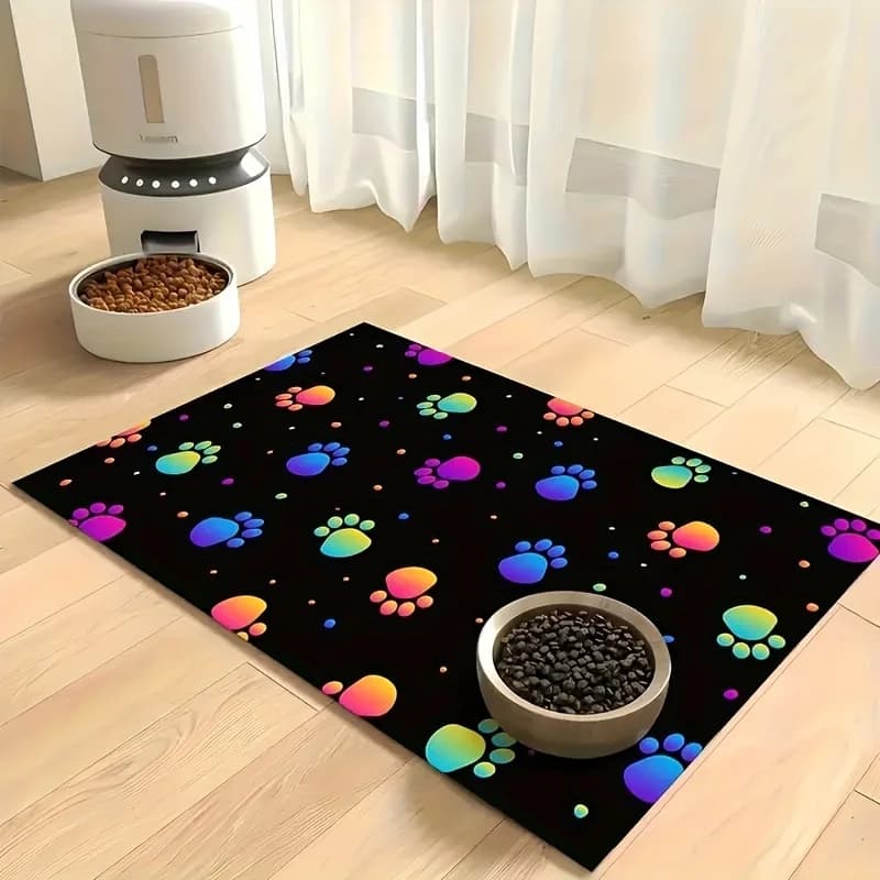 VIKAMA Gradient Color Paw Print Pet Placemats, Absorbent Cat And Dog Food Bowl MATS, Spillproof And Wipes Pet Feeding MATS