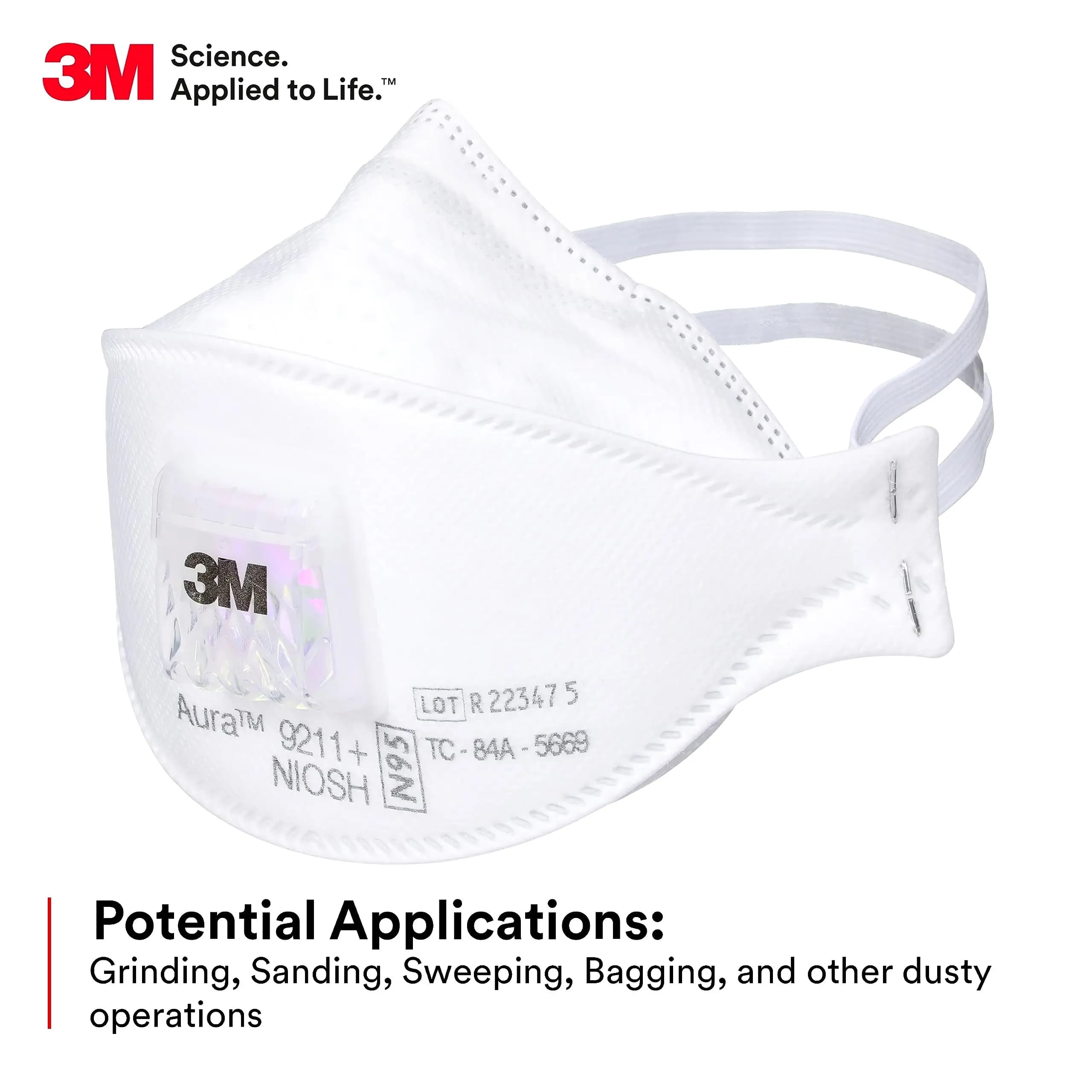 3M Aura 9211+ Respiratore per particelle N95 Maschera usa e getta NIOSH Smoke Rettifica Levigatura Segatura Spazzare Lavorazione del legno Polvere