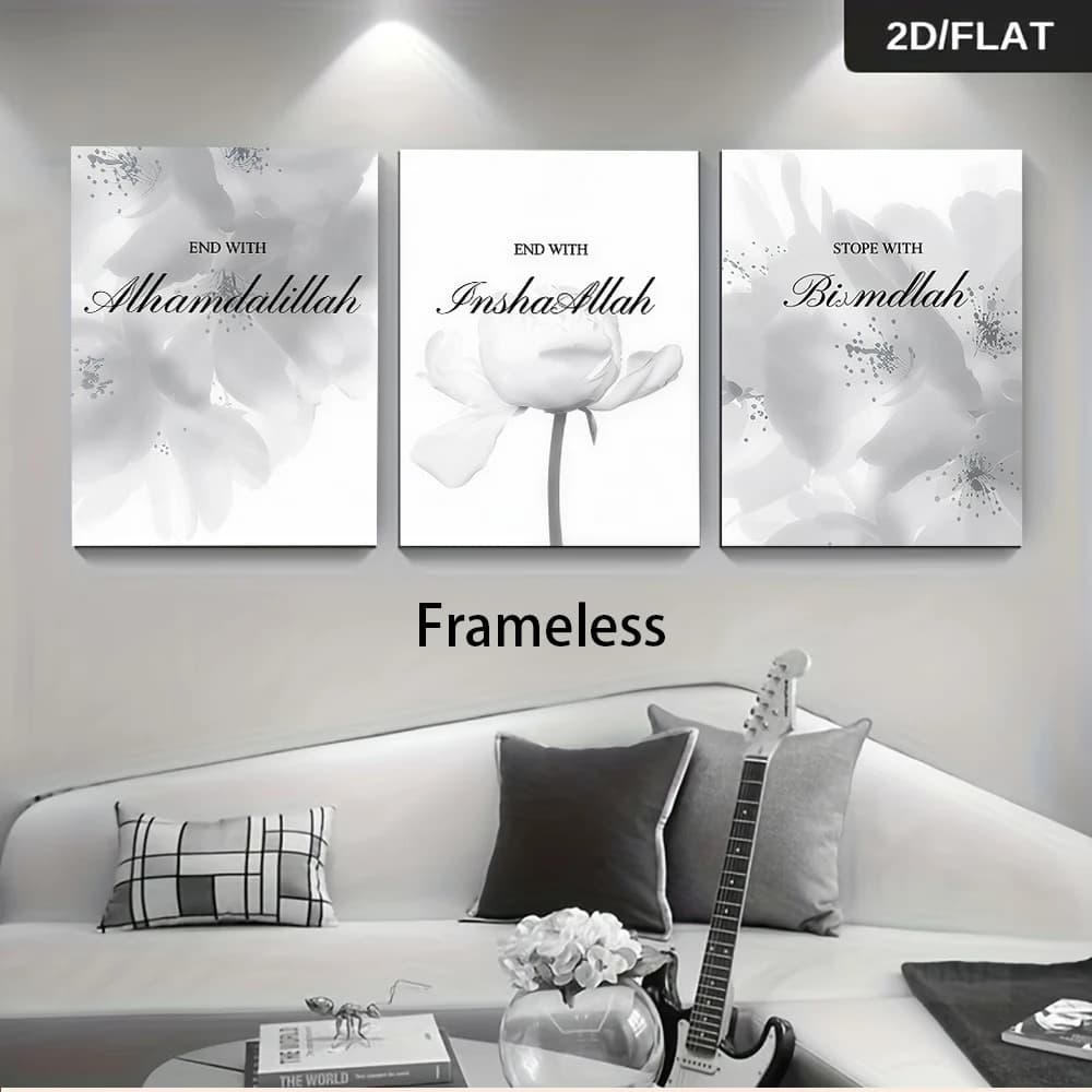 1 set of modern minimalist three-panel frameless decorative paintings, English calligraphy art paintings, 2D flat.