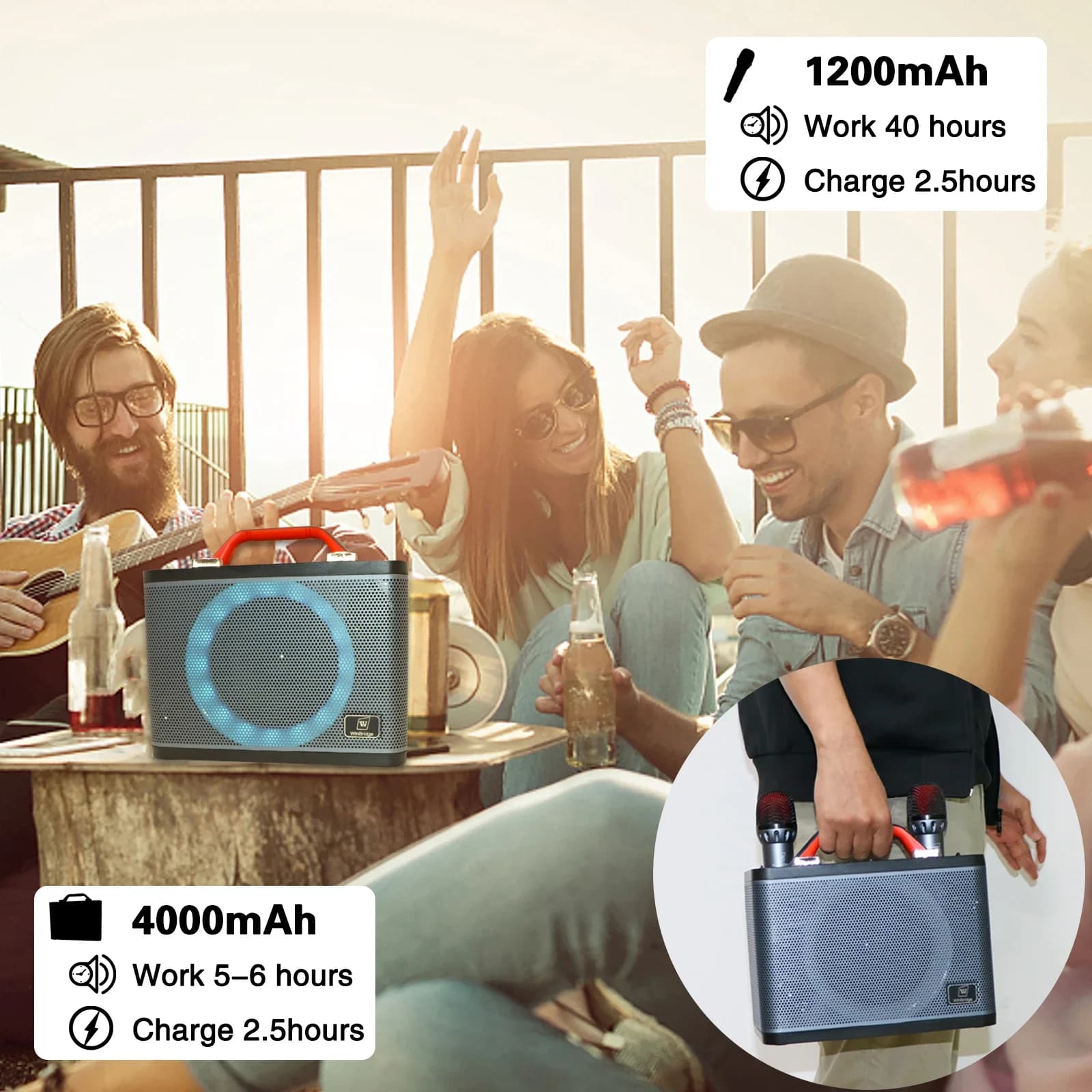 Karaoke Machine With Two Wireless Microphones, Singing System For Adults & Kids