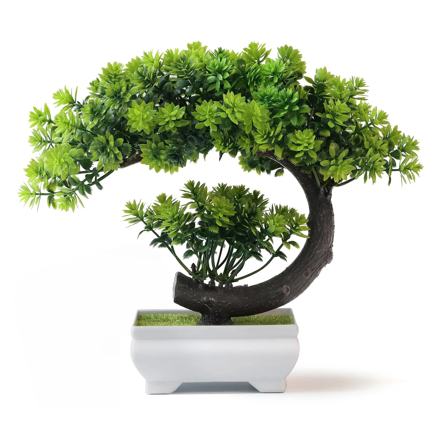 Uflower Piccole piante artificiali Verde Bonsai in vaso di plastica per la decorazione domestica Scrivania da ufficio per interni Scaffale Decorazioni per il bagno