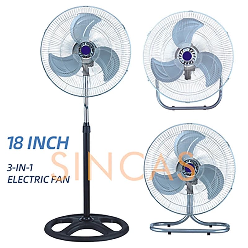 Ventilatore da pavimento da 18 pollici per uso domestico Ventilatore silenzioso oscillante verticale Ventilatore elettrico industriale ad alta potenza Ventilatore combinato a tre funzioni