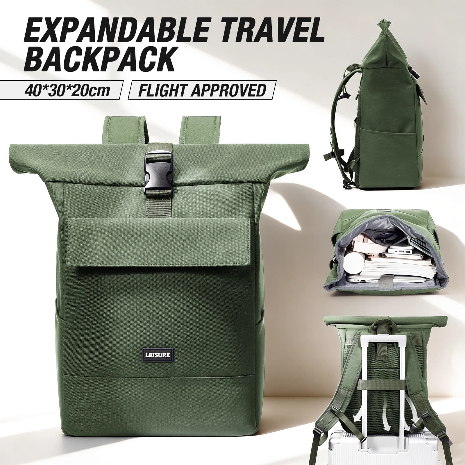 Rolltop Backpack,Travel Backpack 40x30x20, Students Lightweight College Schoolbag, Men's Sports Bag Travel Outdoor Leisure Bag