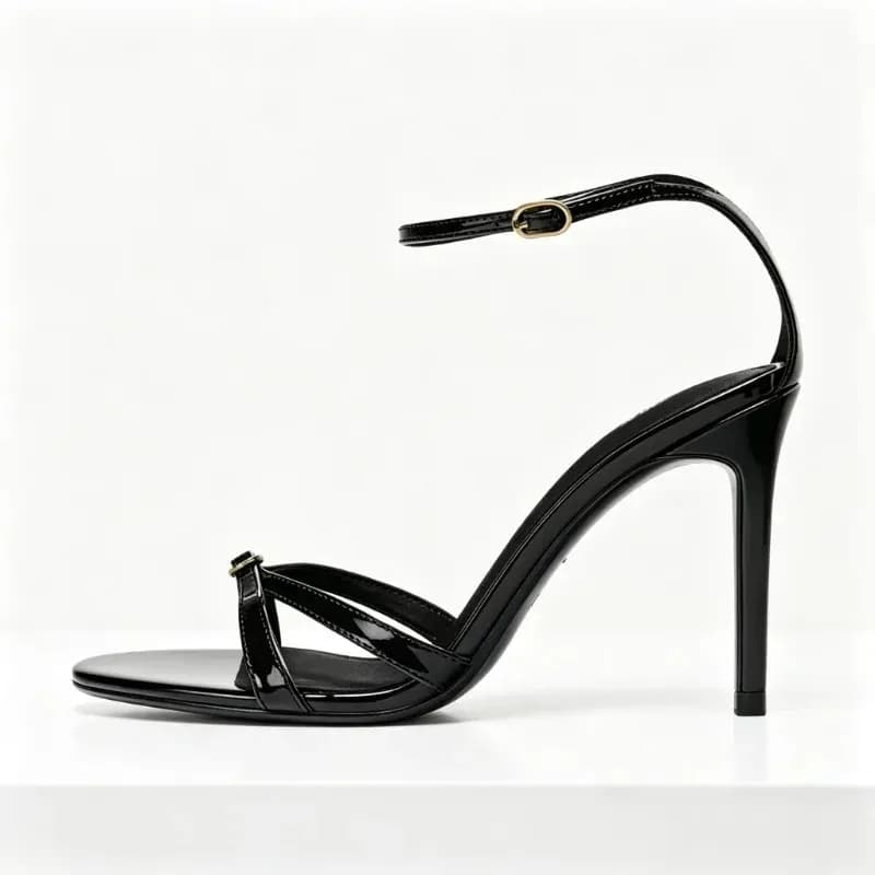 Black Patent Leather Buckle High Heel Sandals Women Fashion Round Toe Ankle Strap Party Dress Shoes Elegant Brand Designer Shoes
