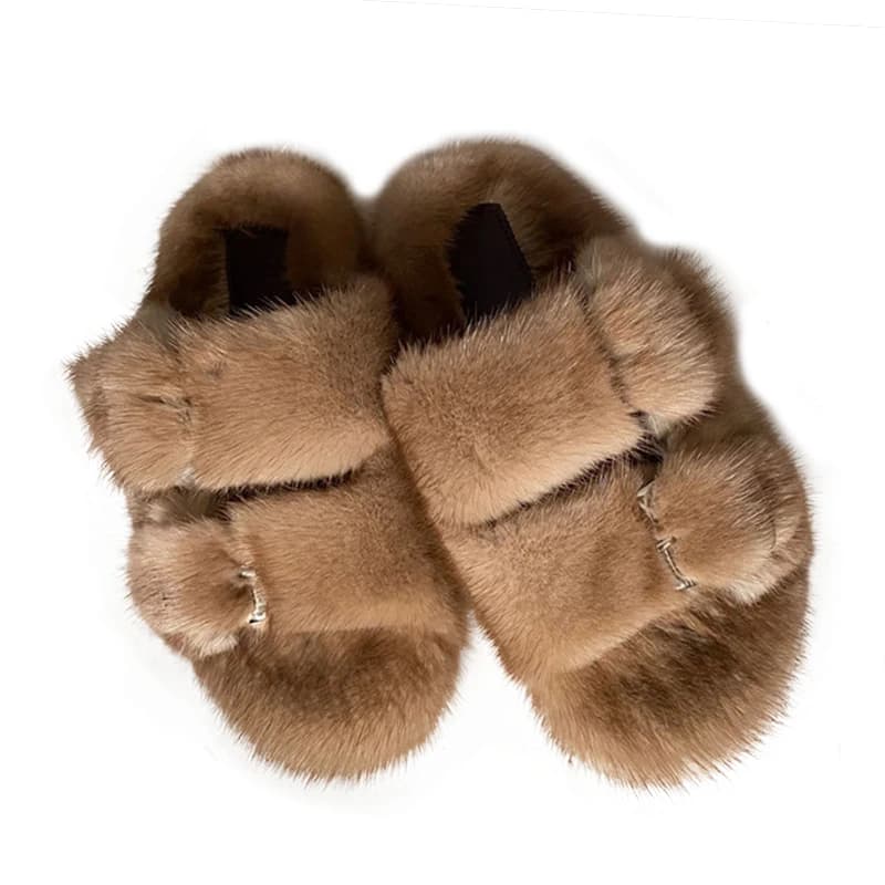Women's Fashion Visoon Pelliccia Slippers, Winter slippers with Open Point, European and American style, Luxury shoes in Visone with Flat Heel
