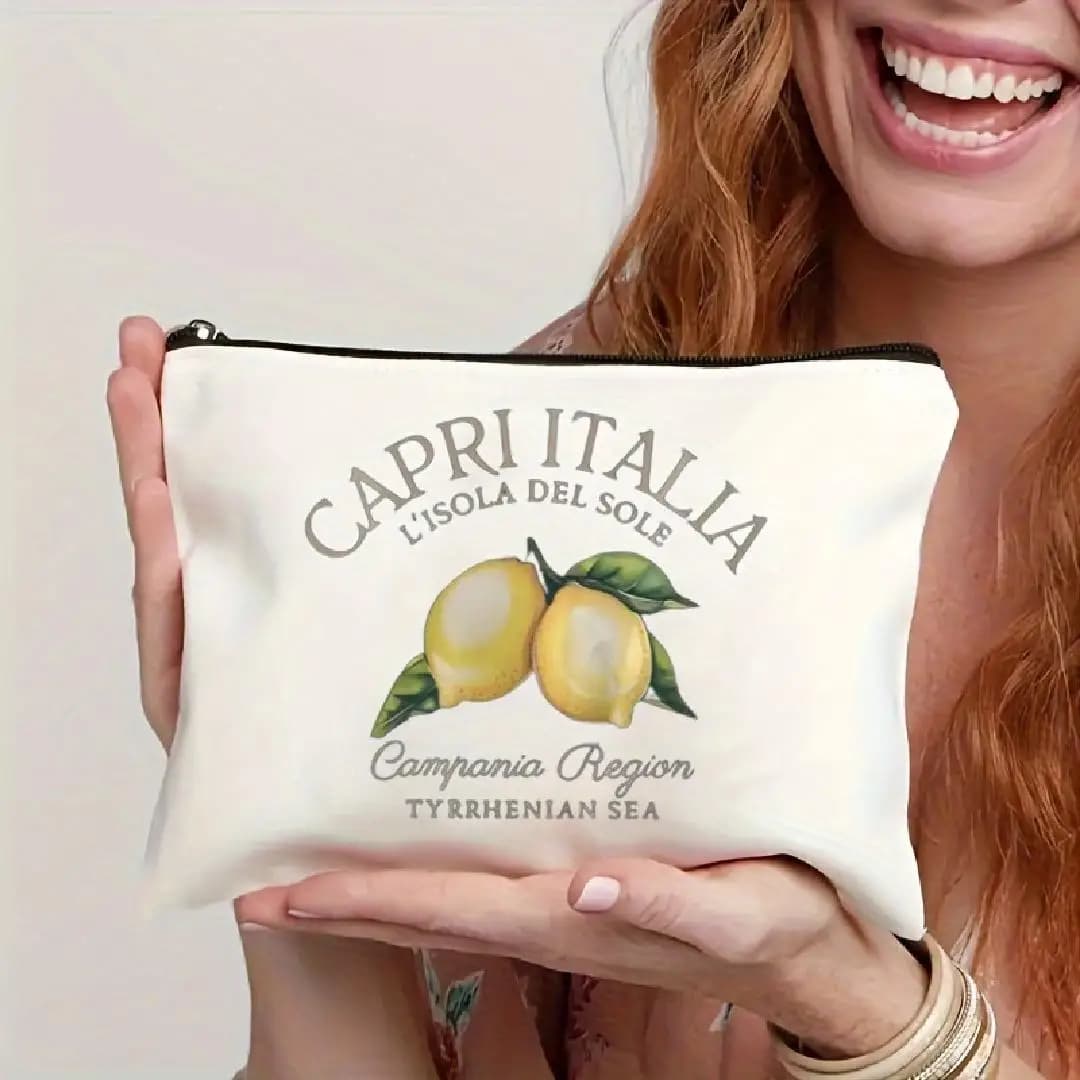 Una borsa per il trucco con motivo limone: simpatica custodia multifunzionale con cerniera per donna, borsa per riporre gioielli