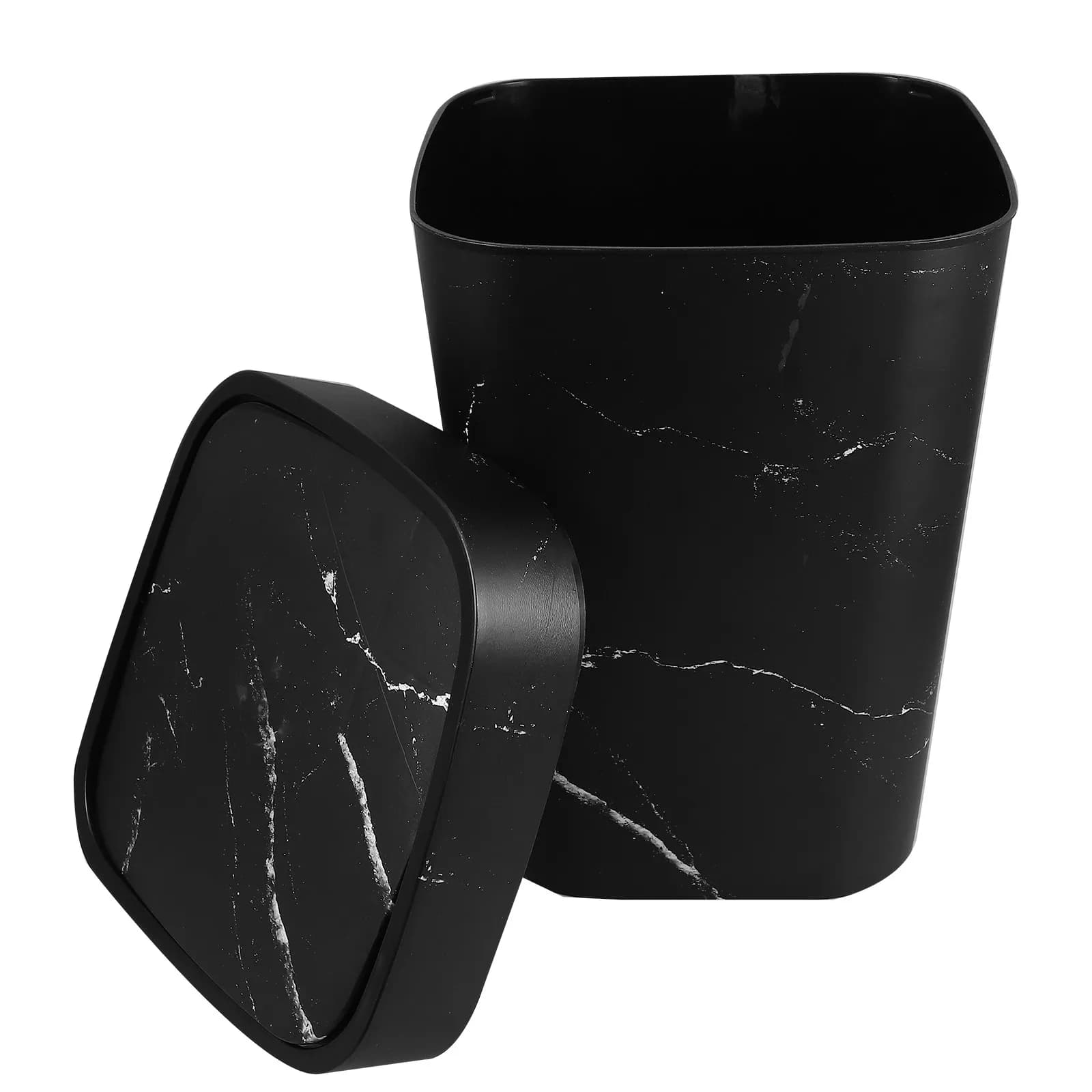 Cestino per Rifiuti in Marmo con Coperchio Ribaltabile, Piccolo Contenitore in Plastica per Cucina, Bagno, Ufficio, Dormitorio, Bidone per il Riciclaggio