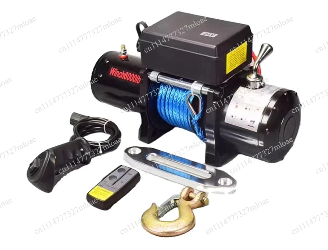 12,000-pound nylon rope electric winch 12V/24V wireless/wired remote control, suitable for ATV/UTV marine cranes, with 24m rope