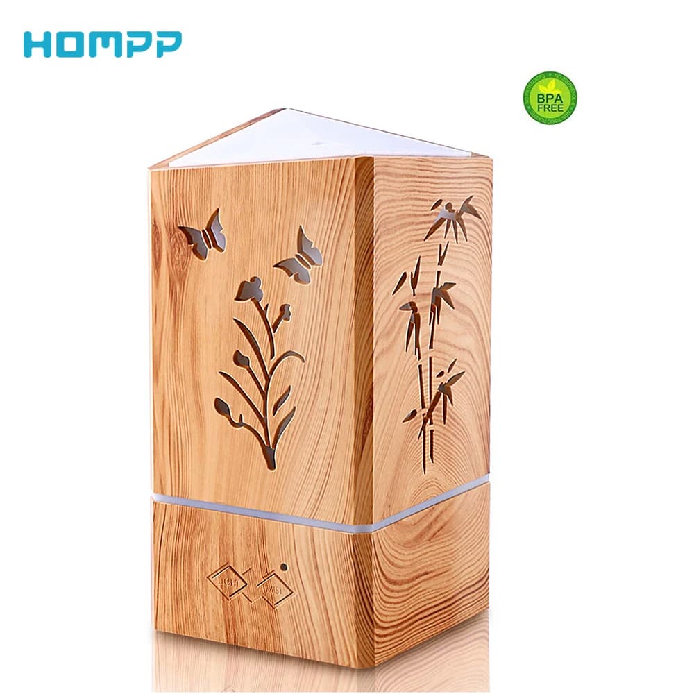 Diffusore di oli essenziali Aromaterapia Grano di legno Nebbia fredda Umidificatore per ufficio Studio domestico Yoga Spa 7 luci colorate 200ml