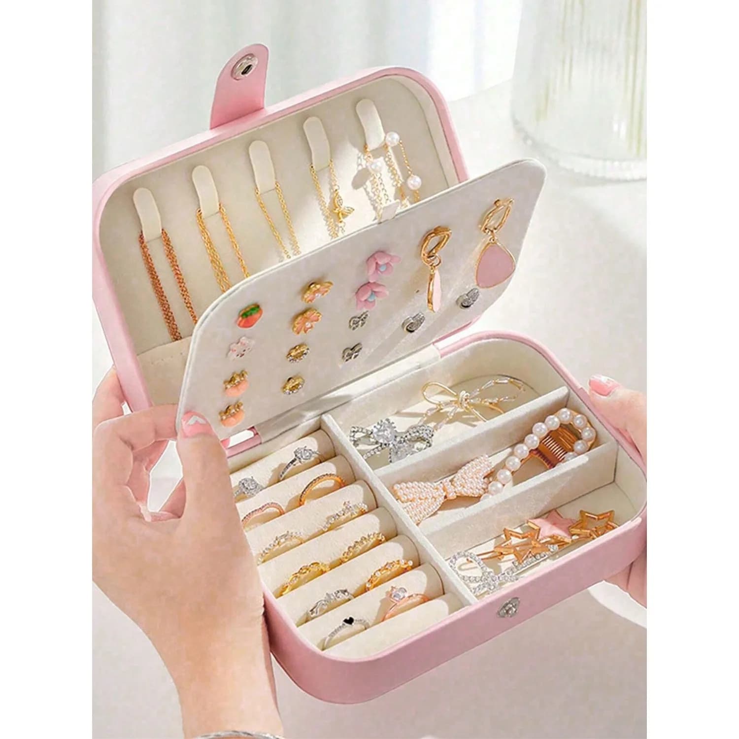 Scatola portagioie portatile da 1 pezzo, scatola per riporre gioielli, scatola per trucchi, scatola regalo, scatola portaoggetti divisa a più strati, scatola portagioie da viaggio