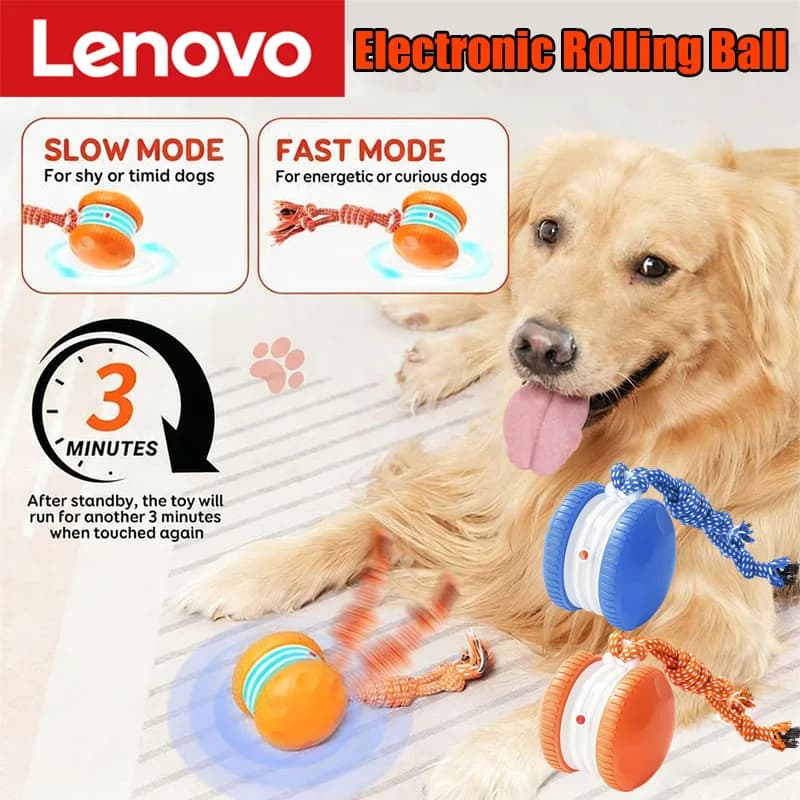 Giocattolo Elettrico per Animali Domestici Lenovo con Palla Rotolante in Plastica, Giocattolo Ricaricabile per Cani e Gatti, Accessori per Animali da Esterno con Guinzaglio in Materiali Sicuri