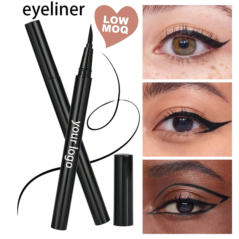 Eyeliner Liquido Nero Impermeabile a Rapida Asciugatura con Punta Ultra Sottile, Etichetta Privata, Logo Personalizzato, Trucco Vegano all'Ingrosso