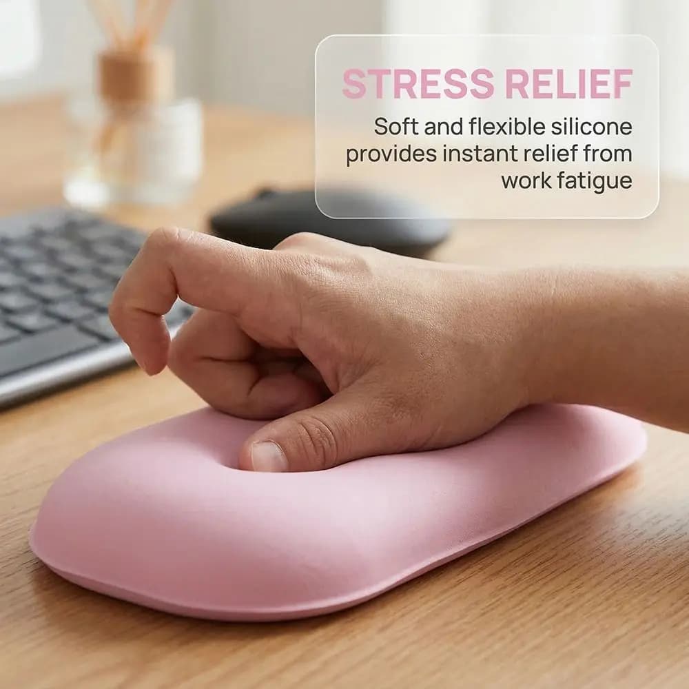 Poggiapolsi per Mouse in Silicone Morbido, Design Carino e Durevole, Base Antiscivolo, Nero/Rosa, Supporto per Polso in Silicone, Sollievo dal Dolore