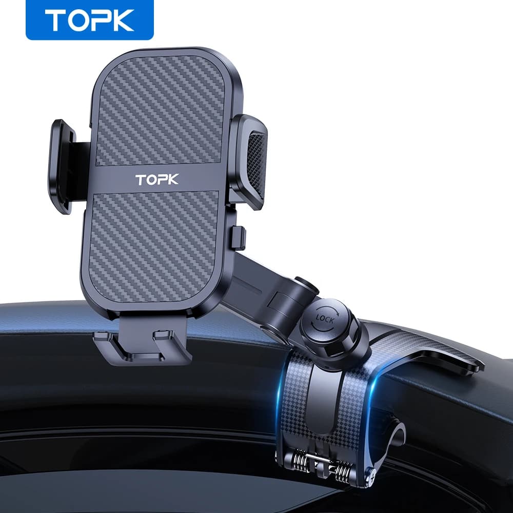 TOPK D46J Supporto per telefono da auto per cruscotto, installazione semplice, supporto a clip universale, compatibile con tutti gli smartphone