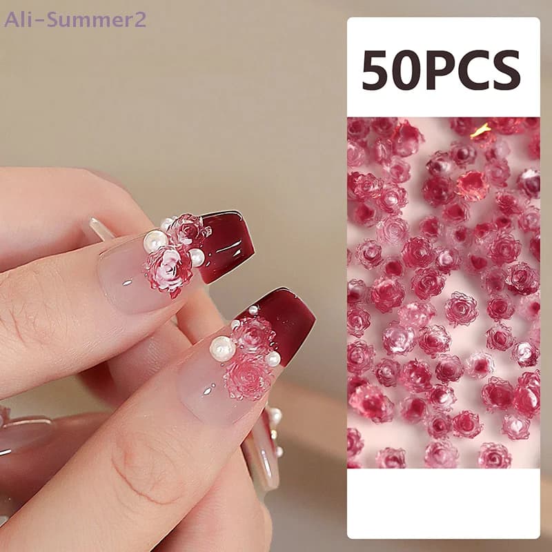 50 pezzi fiori in resina 3D accessori per ciondoli per nail art rosa camelia decorazioni per unghie unghie fai da te materiali per la decorazione forniture per salone di manicure