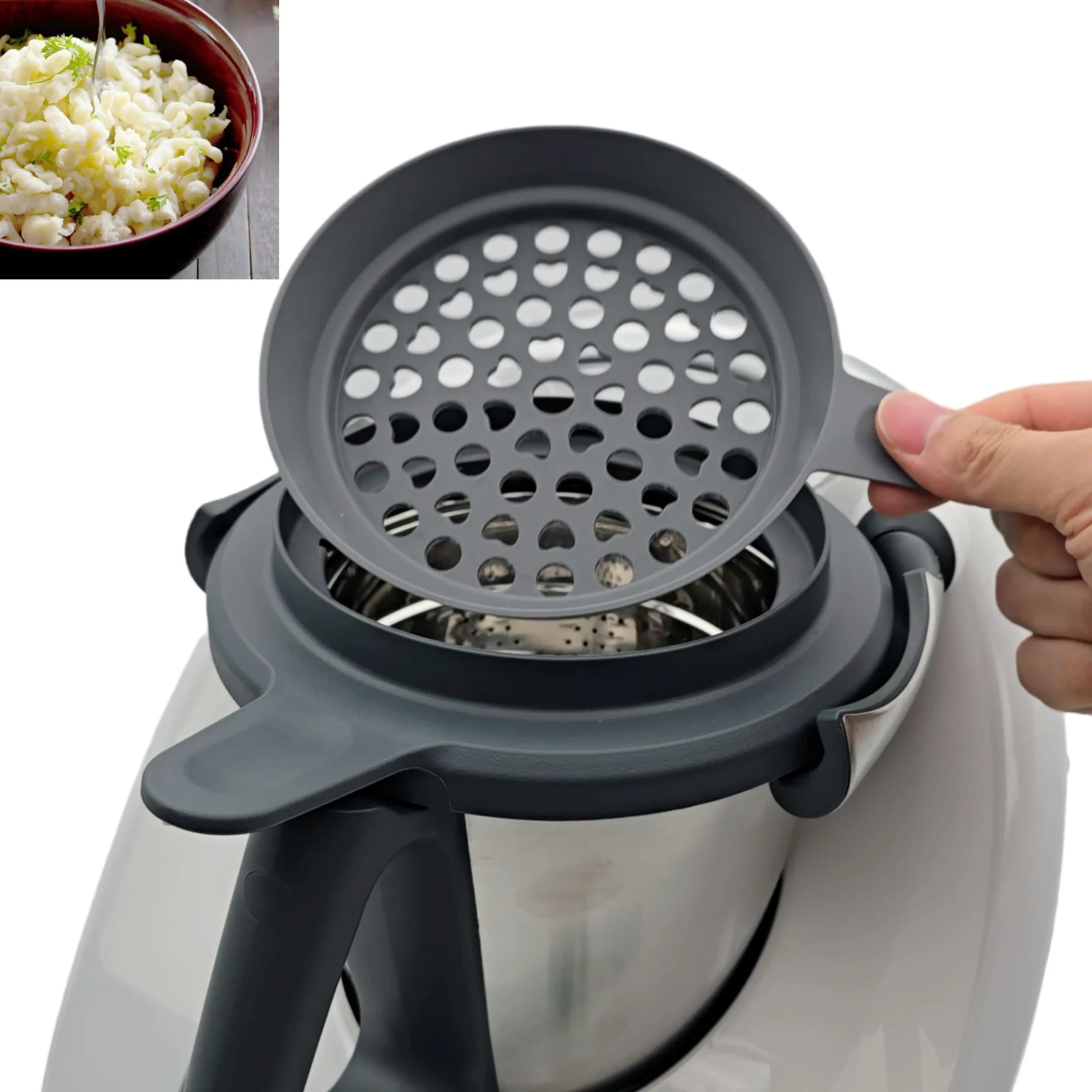 Dispenser per pastella con manico per Thermomix TM6 TM5 - Set di accessori per creatore SPAETZLE con coperchio per pentola a foro grande, accesso per mixer da cucina