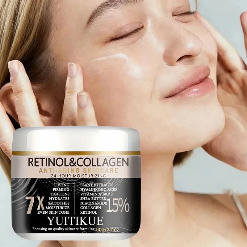 YUITIKUE Crema Viso al Retinolo e Collagene 7X Anti-Età, Idratante, Levigante, Uniformante, Formula Leggera Non Appiccicosa