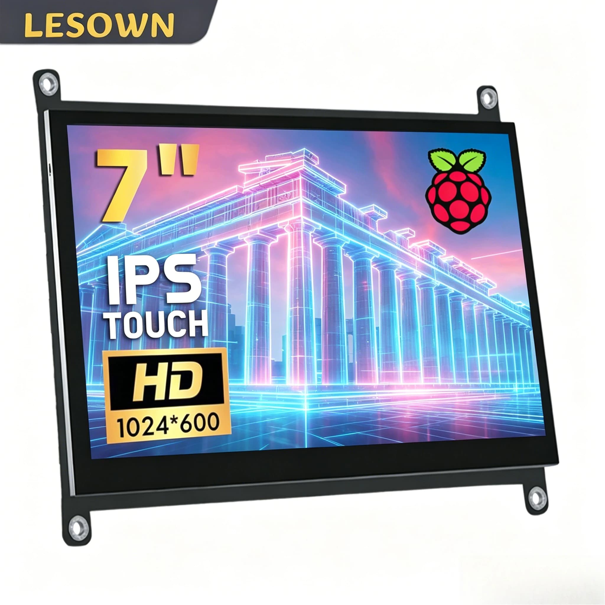 Monitor Portatile LESOWN da 7 Pollici con Schermo Touch Capacitivo 1024x600, Interfaccia HDTV e Audio Integrato per Raspberry Pi 5