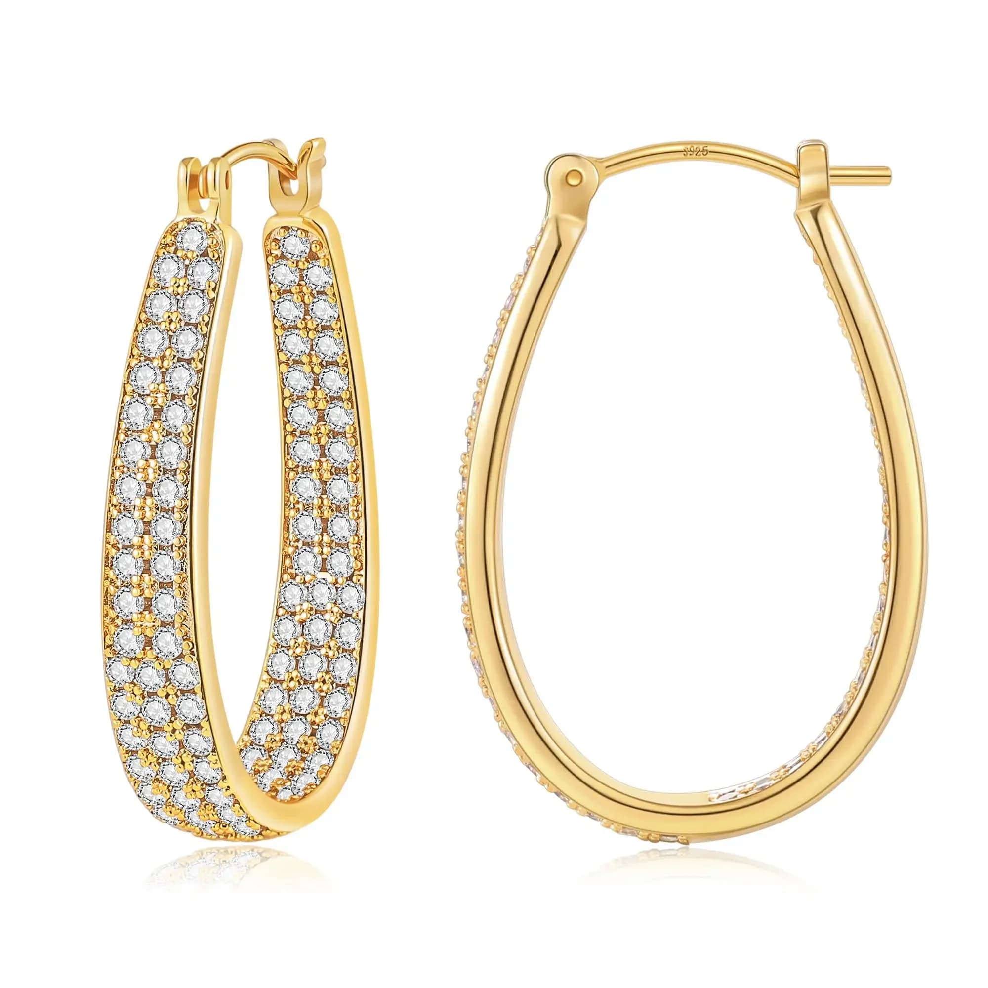 Eavva 14K Orecchini a cerchio placcati in oro reale per le donne Lady Luxury Cubic Zirconia Orecchino grosso Gioielli popolari Regalo commemorativo