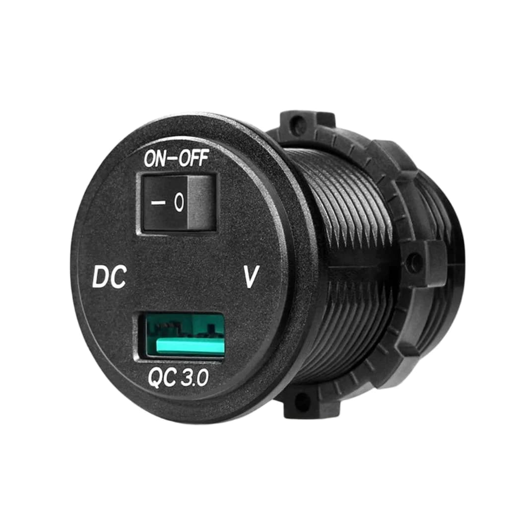 Caricabatterie USB per Auto DC12-24V QC3.0 a Ricarica Rapida, Singola Porta QC3.0 18W con Interruttore ON-OFF e Voltmetro
