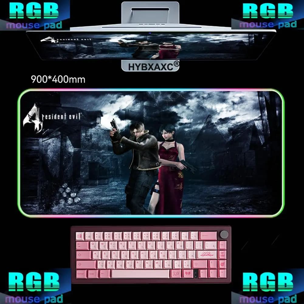 Tappetino per mouse RGB Gamer R-Resident Evil 4, tappetino da scrivania per tastiera da gioco, accessori per computer da gaming, Leon S. Kennedy, grande mousepad