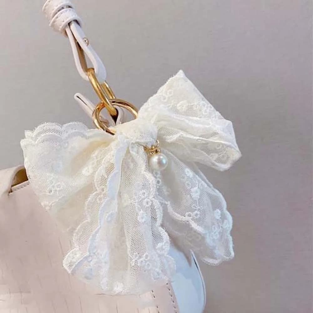 Elegante Ciondolo a Fiocco in Pizzo, Charm per Borse, Portachiavi in Lega, Ornamento Antifurto, Accessori per Chiavi Auto da Donna