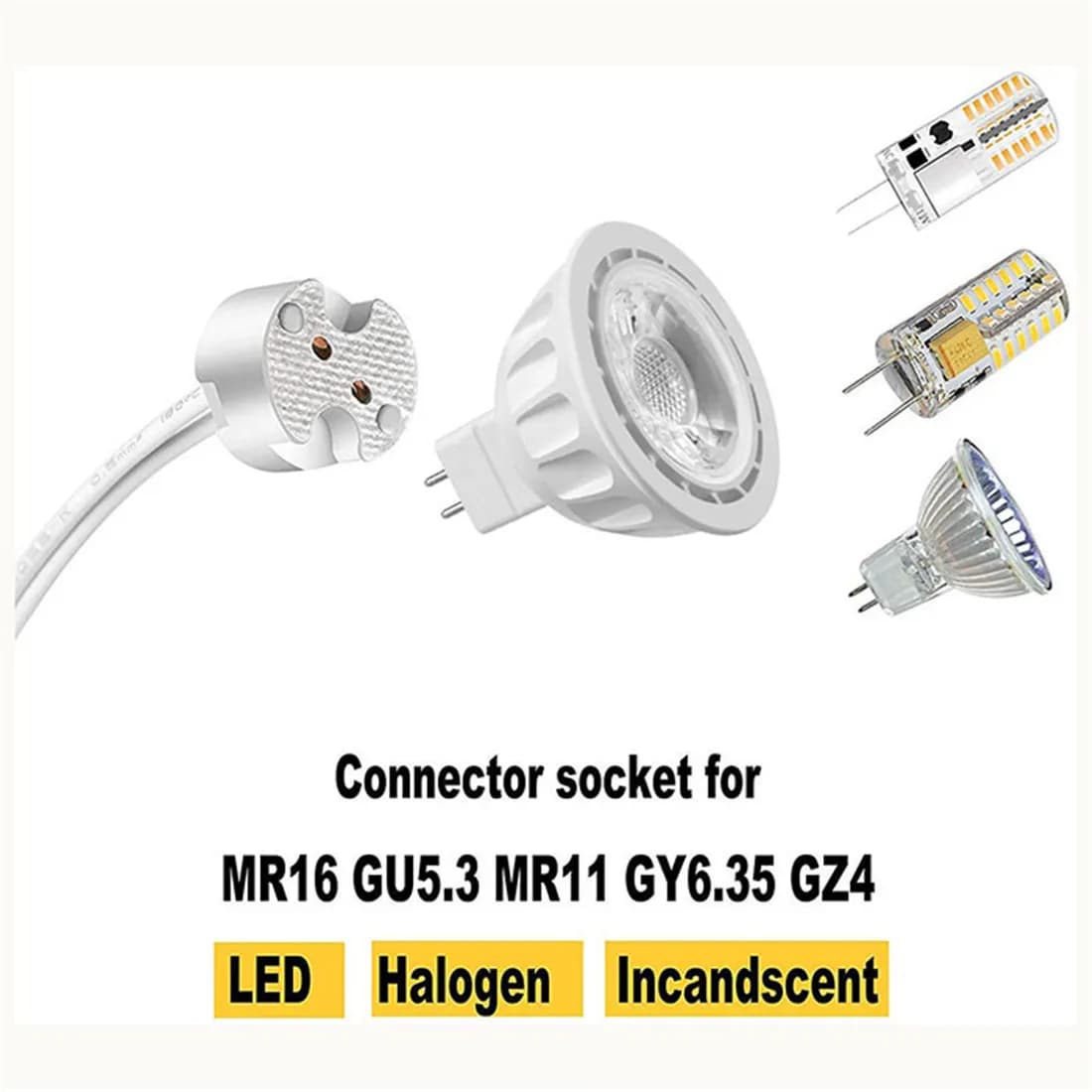 Premium 15 cm Mini 2-Pin Universal Connector with Ceramic Socket for Quick Bulb Change, Suitable for MR16/G4/MR11/G5.3 Lamps