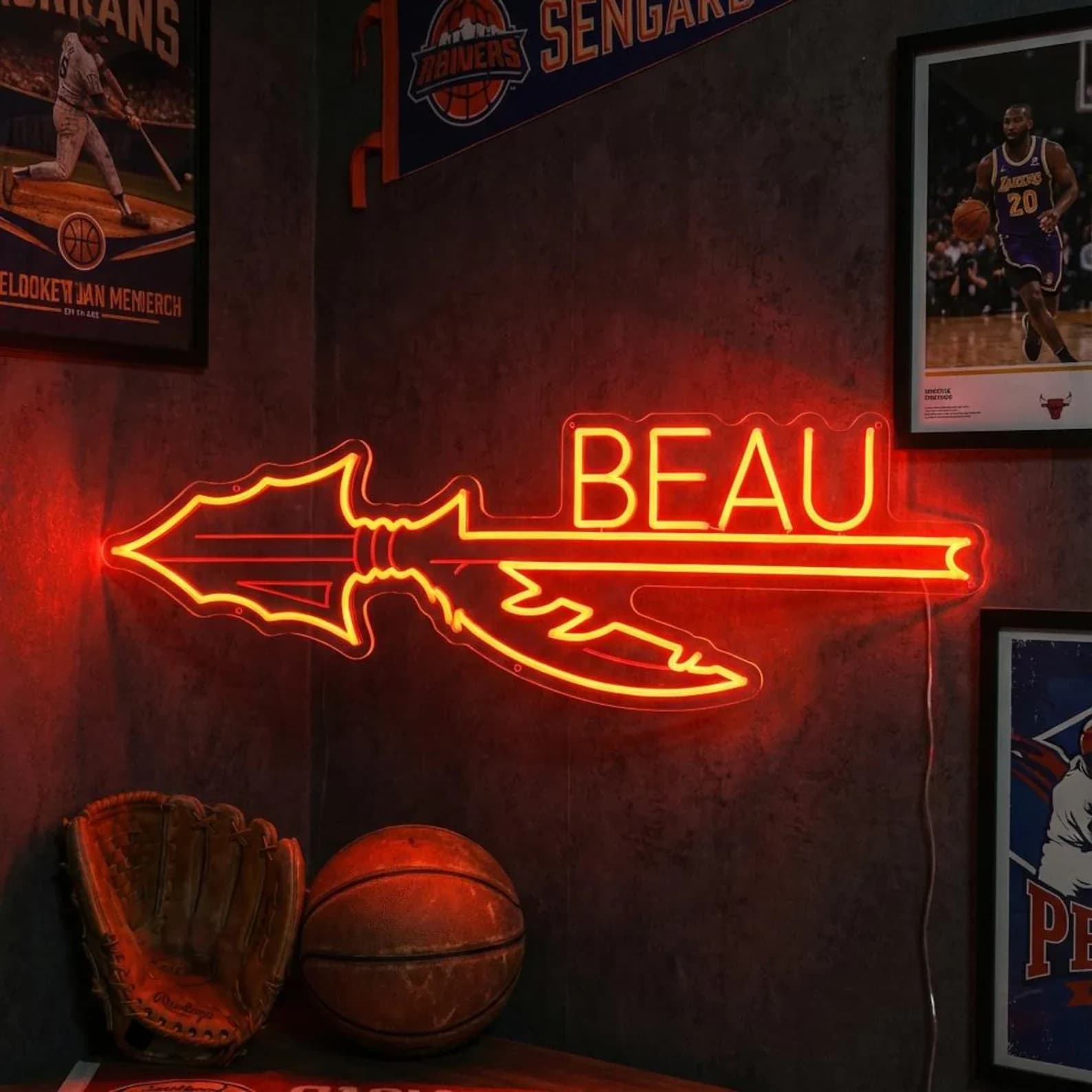 Insegna al neon con nome a lancia personalizzato, arte da parete a lancia, decorazione da parete con freccia personalizzata, regalo sportivo a lancia, regalo per bambini, decorazione per sala giochi