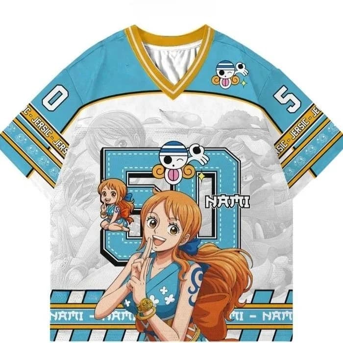 T-shirt Jersey con Cappello di Paglia Pirati Anime Kpop Baseball Hockey, Moda Streetwear, Anime Y2k, Top Neutro Quotidiano