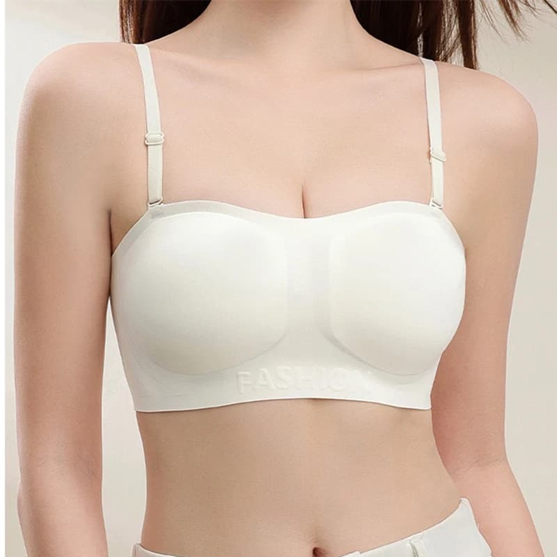 Reggiseno senza spalline da donna con petto piccolo, push-up, antiscivolo e anticaduta, reggiseno invisibile e senza cuciture con spalline staccabili