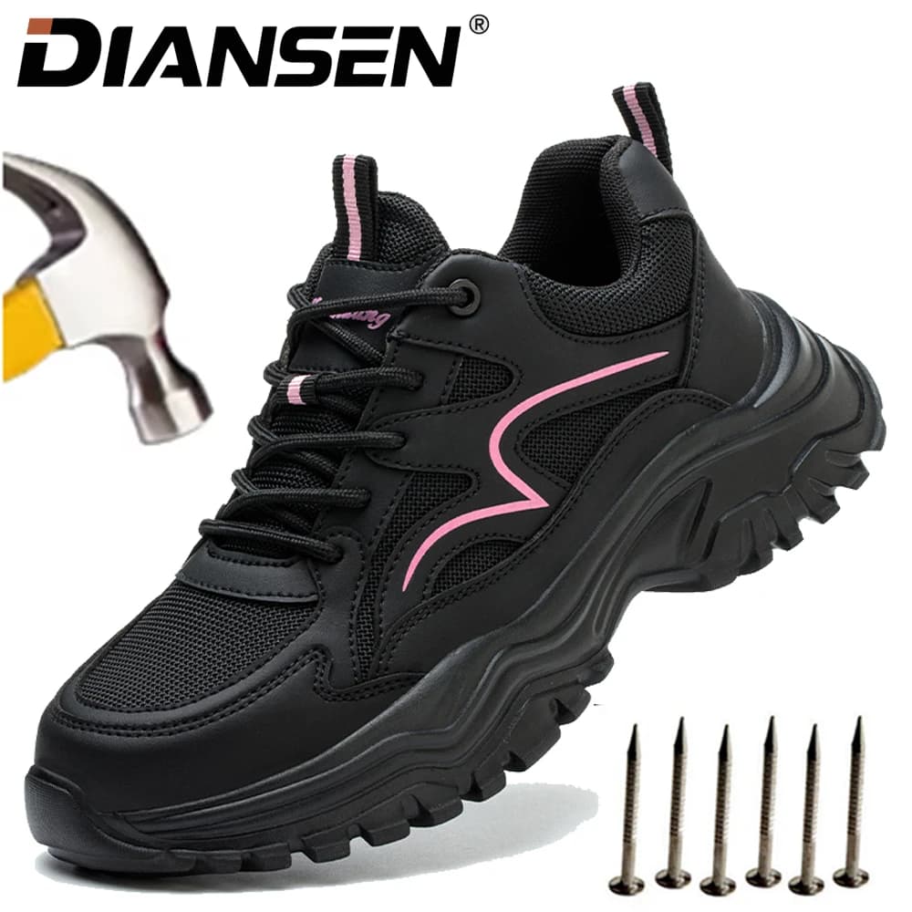 Comfortable Safety Shoes Anti-Puncture Anti-smash Work Sneakers Adjustable Slip Resistant Work Shoes Steel Toe Boots for Women