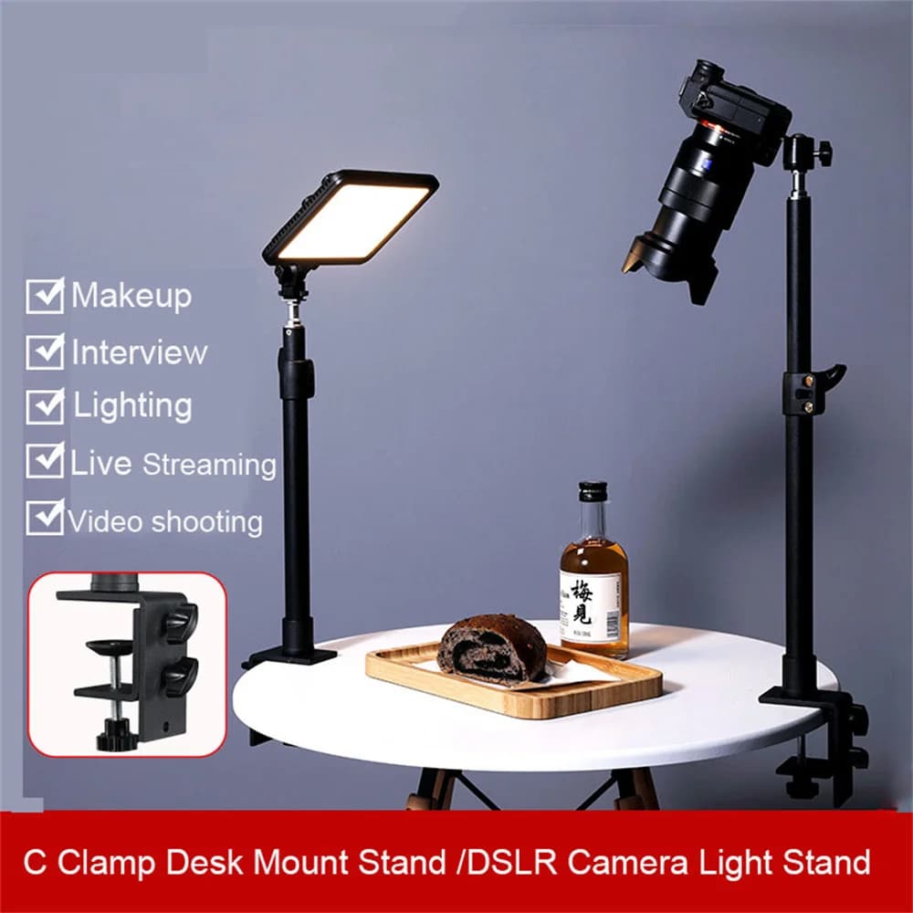 Supporto da Tavolo per Fotocamera DSLR con Morsetto a C, Stativo per Illuminazione Fotografica con Testa a Sfera per Telefono, Video, Ring Light e Zoom