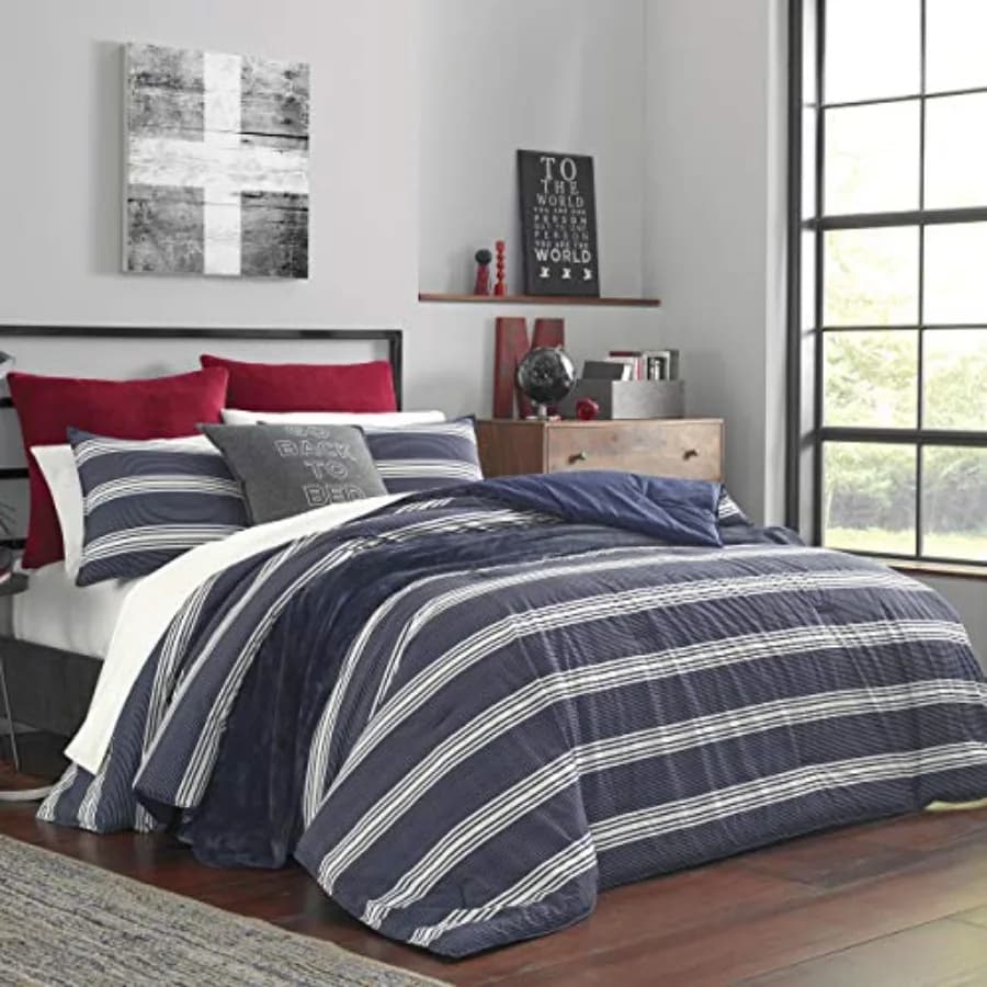 Set Copripiumino in Cotone Reversibile con Federe Coordinate, Elegante Set di Biancheria da Letto Craver Navy