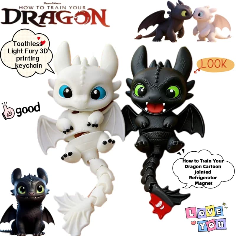 Come addestrare il tuo drago: Portachiavi 3D stampato di Light Fury Senza Denti, adesivo da frigorifero snodabile a tema cartone animato