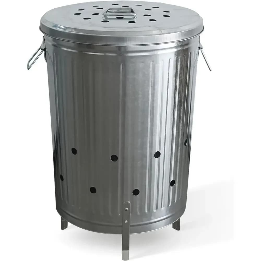 Bruciatore di rifiuti in acciaio zincato per esterni - Contenitore metallico da 20 galloni con coperchio e ventilazione