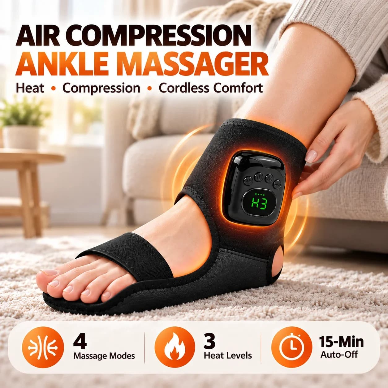 Wireless Electric Ankle Massager Brace Hot Compress Vibration Heating Ankle Support, Rechargeable Foot Massager for Ankle Joint