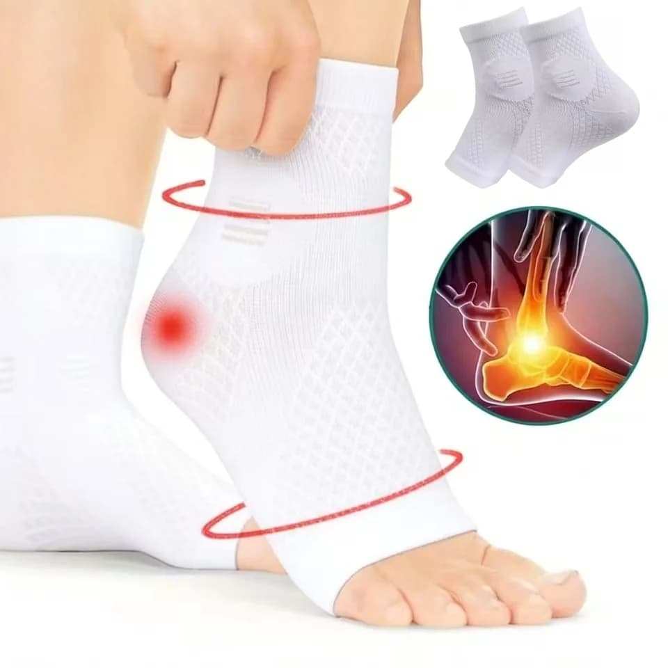 1 paio di calzini bianchi a compressione per caviglia, calzini con supporto per caviglia e calzini a compressione per tendinite, calzini per neuropatia con design a punta aperta