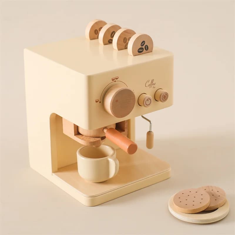 Set di giocattoli Montessori in legno per bambini Macchina da caffè per bambini Giocattoli da cucina Bambini Cosplay Casa da gioco Giocattoli educativi Blocco regalo per bambini