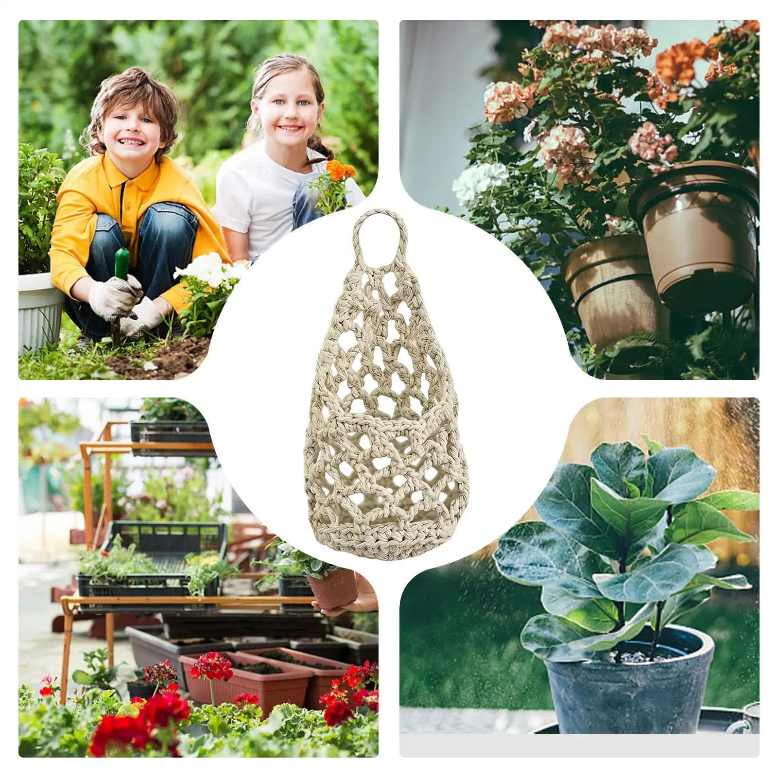 Macrame Plant Hanger Small Boho Woven Cotton Hanging Planter Wall Decor Indoor Flower Pot Holder for Door Apartment Office