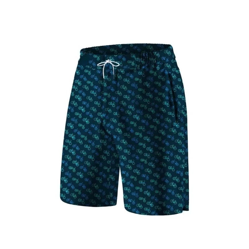 Tibetan Blue Background Bicycle Full Print Beach Shorts for Cycling Enthusiasts, Men's Quick Drying and Speed Reducing Shorts