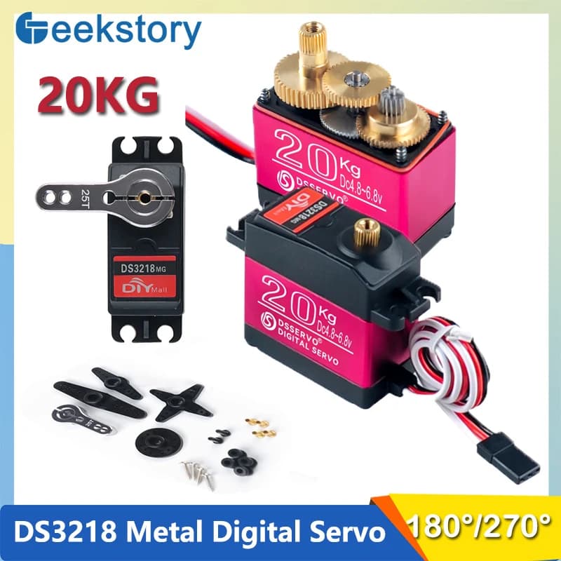 Servo digitale DS3218 da 20 kg 180 ° /270 ° Parti fai da te servo ingranaggi in metallo a coppia elevata del motore con braccio robotico 25T per auto RC 1:8 1:10 1:12