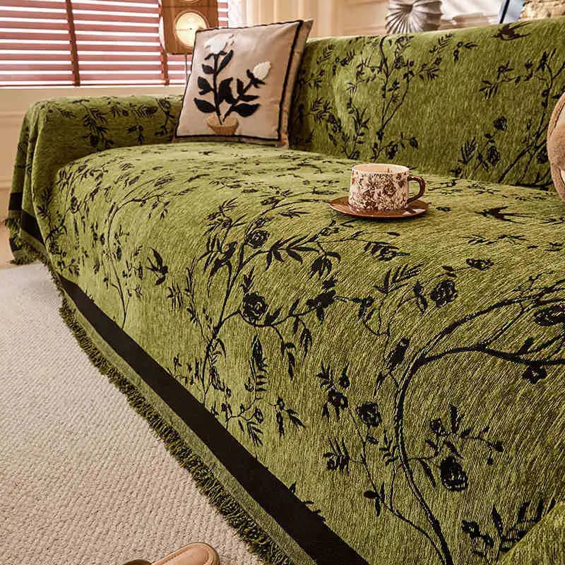 Copridivano per la casa con stampa francese Design con motivo a foglie Copridivano a 3 posti Set completo Coperta per divano antiscivolo antigraffio per gatti