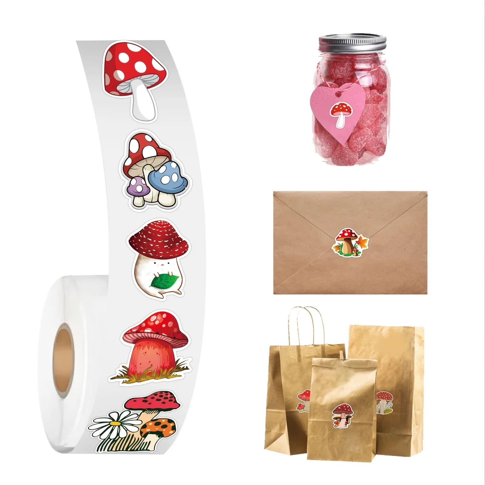 500 pz/rotolo Fungo Ricompensa Adesivi Scuola Simpatico Cartone Animato Incoraggiamento Adesivo Scrapbooking Decorazione Skateboard Laptop Decalcomanie